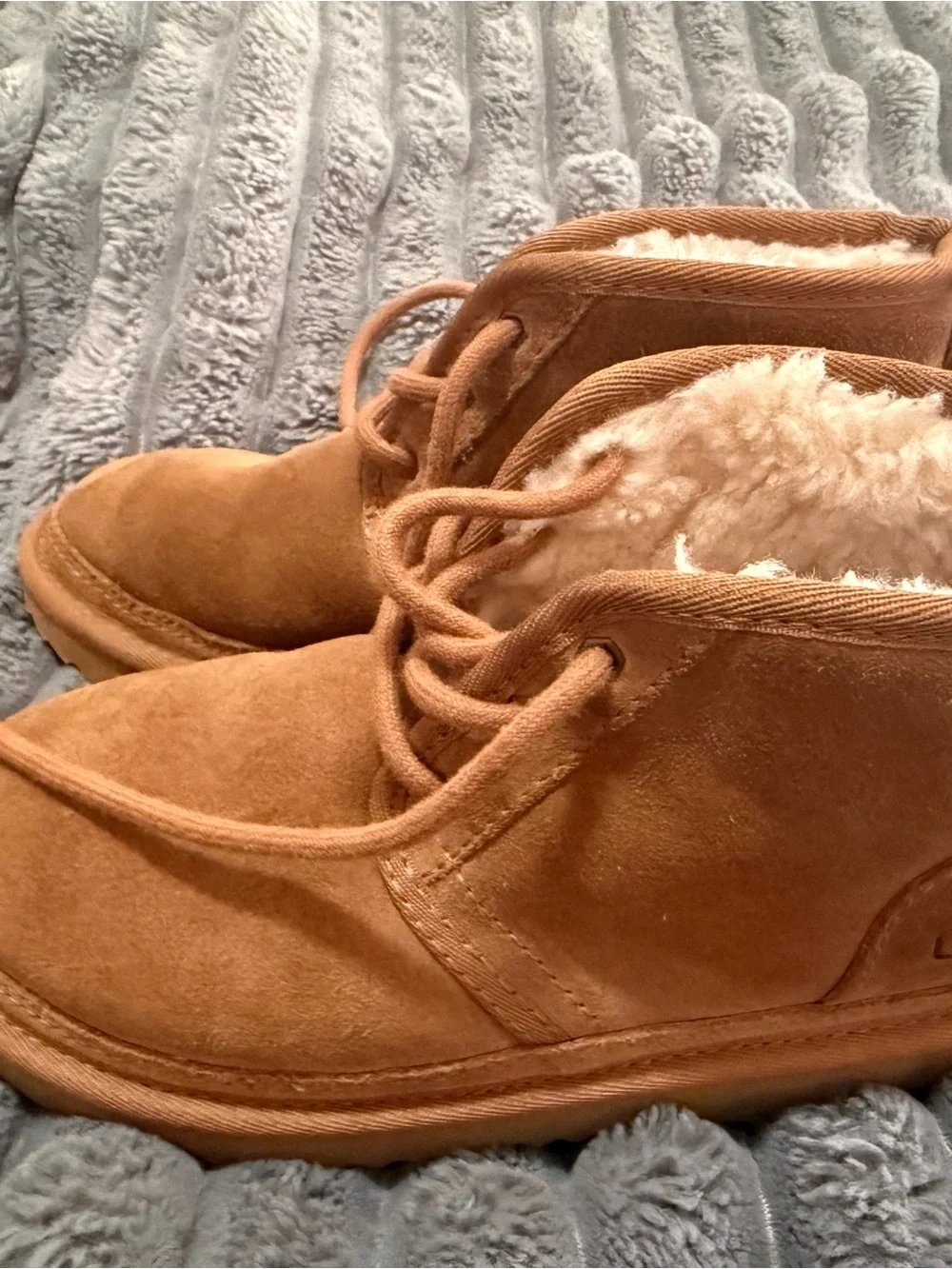 Chestnut Suede Lace-Up Shearling Booties